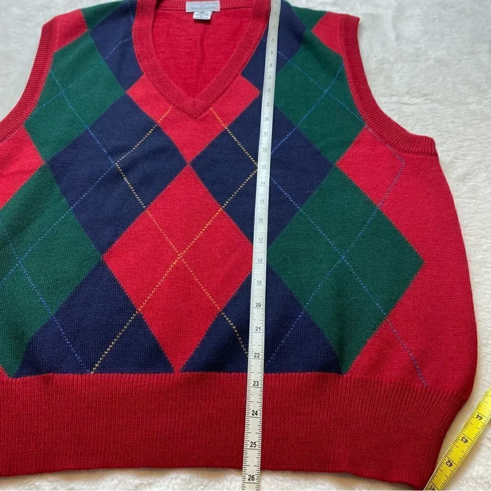 Tricots St Raphael Vintage Knit Argyle V Neck Wool Vest Size Large